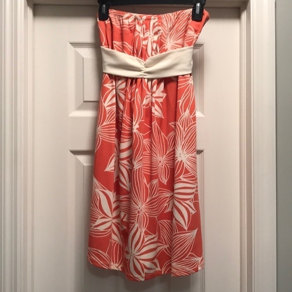 Strapless Coral and White Floral Fun Dress - Picture 1 of 4